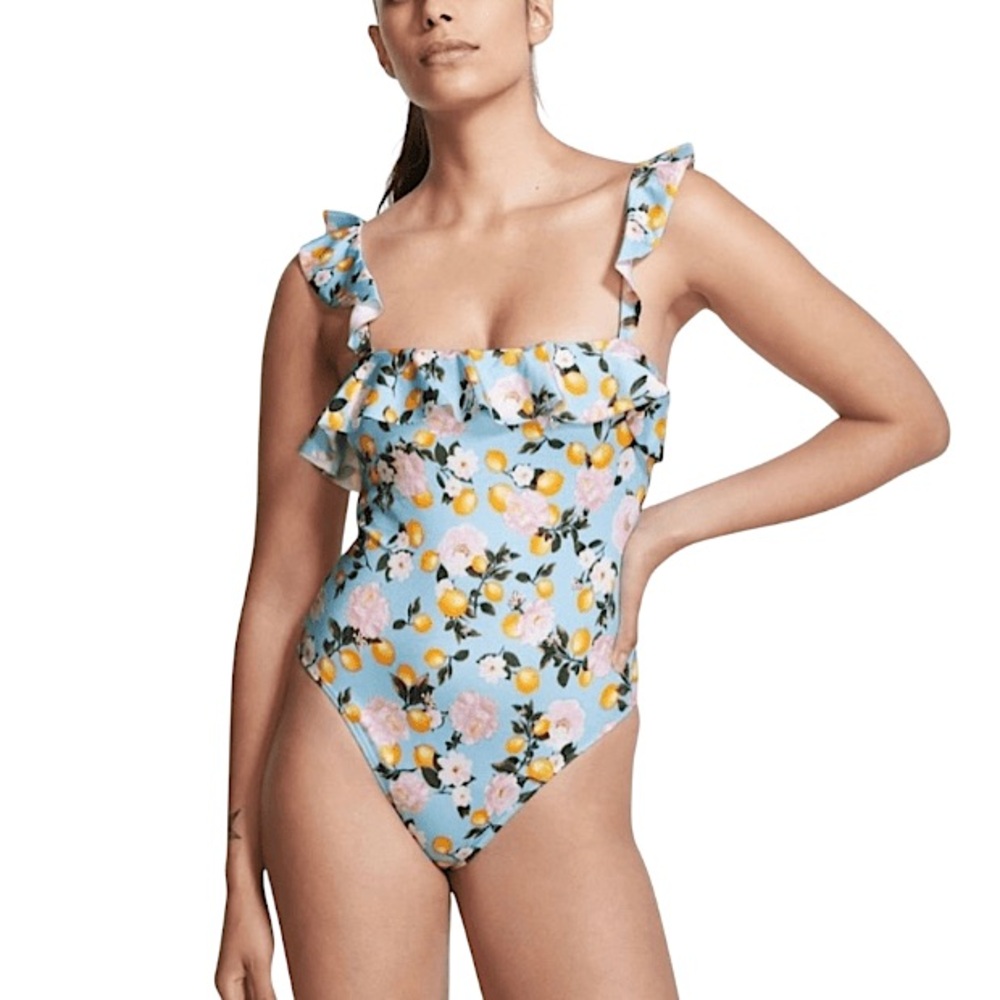 NEW Victoria’s Secret One-Piece Lemon Print Ruffle Bathing Suit
